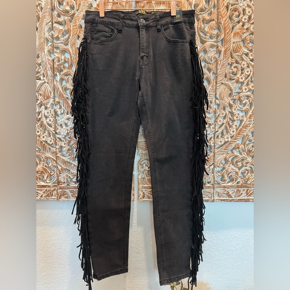 Lucky & Blessed Denim - Lucky & Blessed Black Fringe Skinny Jeans